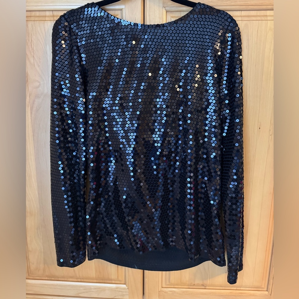 Michael Kors black sequin shirt with gold chain scoop back. New with tag. Size L